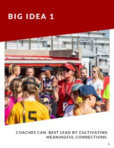 Cover page for Big Idea 1. A female coach in a red UW visor addresses a group of youth athletes.